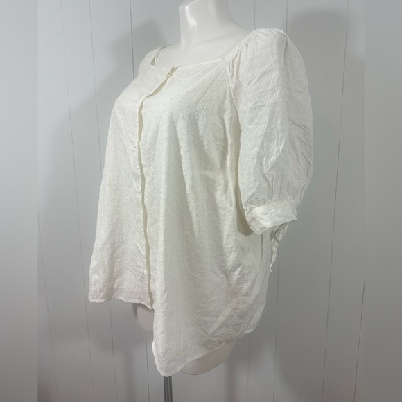 Lauren Conrad Sz 3X Ivory Short Sleeve Boho Top Shirt Button Front Swiss Dots - Picture 4 of 9